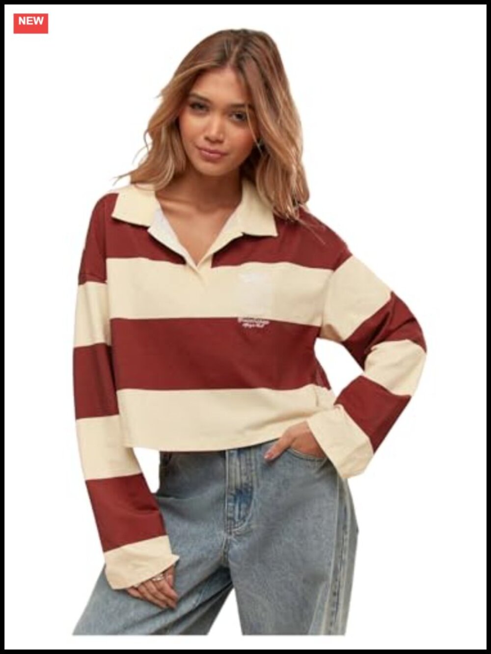 SweatyRocks Rugby Shirt Striped Crop Sweatshirt Pullover Long Sleeve Tennis